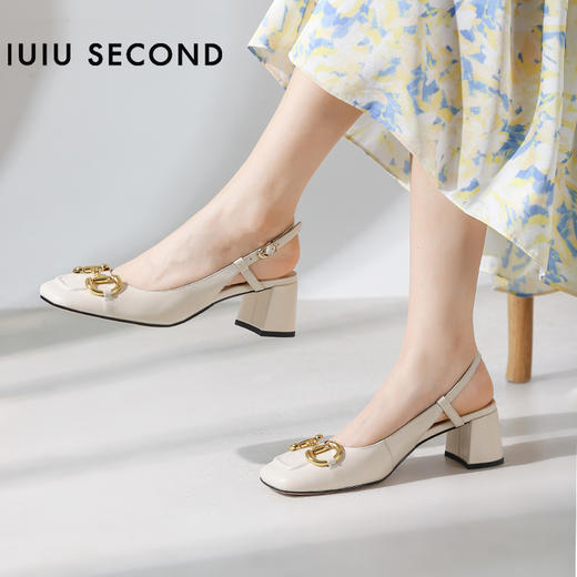 IUIU SECOND 春夏法式方头粗跟马衔扣后空凉鞋高跟鞋U21AH15371 商品图10