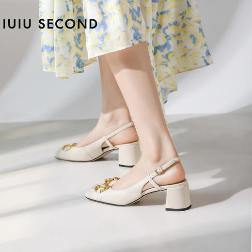 IUIU SECOND 春夏法式方头粗跟马衔扣后空凉鞋高跟鞋U21AH15371 商品图12