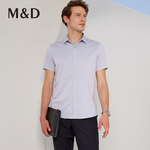M＆D/名盾防水防污防潮商务休闲衬衫男短袖薄款纯色方领垂感衬衣 商品图2