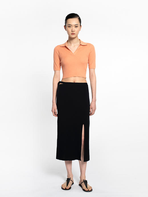 女士新款丝羊绒16针螺纹polo领短套头衫 商品图1