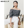 NEELLY纳俪商场同款撞色印花松紧一字肩衬衫女气质微喇袖短款上衣N22051R01119 商品缩略图1