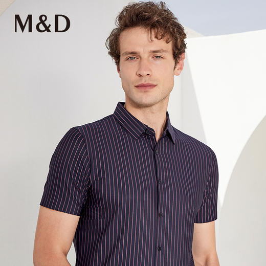 M＆D/名盾商务条纹翻领男士短袖衬衫上衣夏新品弹力抗皱男装 商品图2