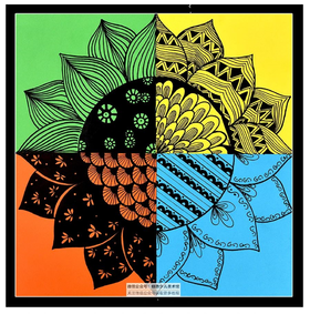 6-8岁《一朵特别的向日葵》花朵/线描/观察向日葵的细节，观察向日葵的外形和细节之美，运用点线面表现出充满装饰美感和想象力的花纹