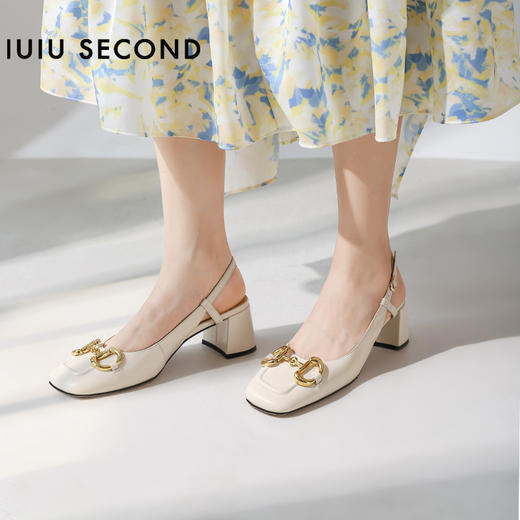 IUIU SECOND 春夏法式方头粗跟马衔扣后空凉鞋高跟鞋U21AH15371 商品图11