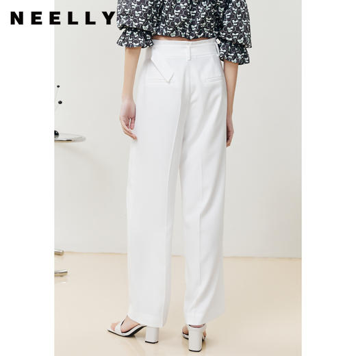 NEELLY纳俪商场同款夏季新款高腰阔腿裤女白色休闲长裤百搭直筒裤N22051H01144 商品图3