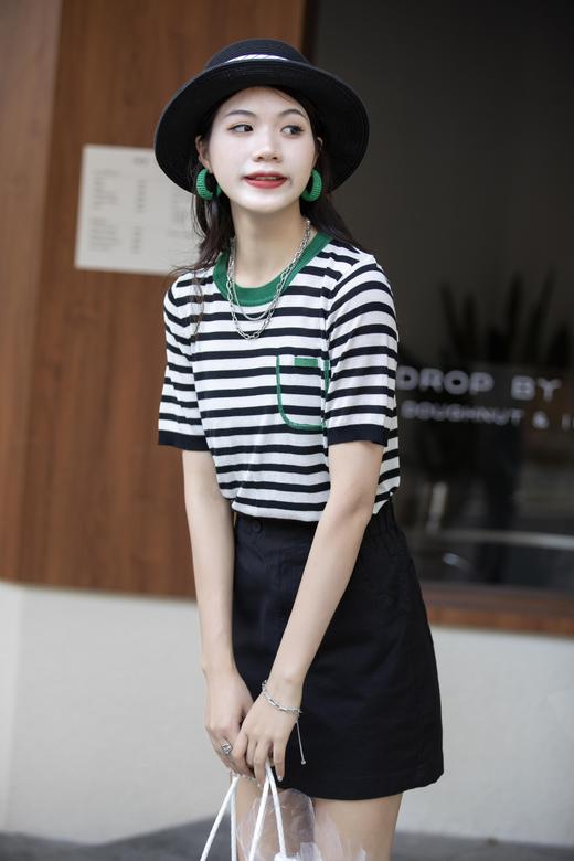 女条纹假袋短TG07181 商品图1