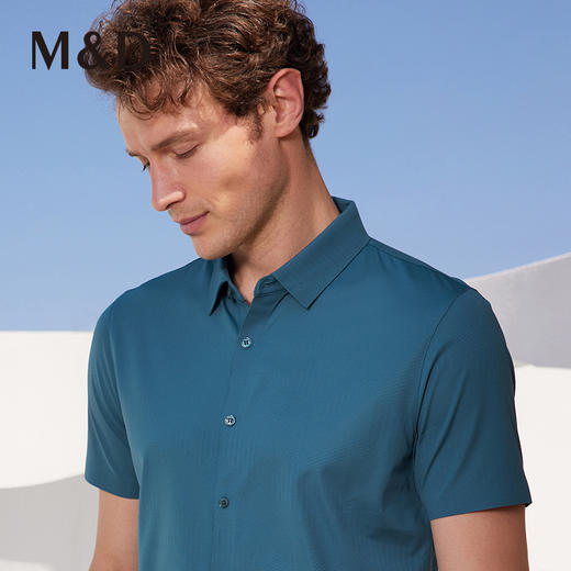 M＆D/名盾商务男士短袖衬衫领针织衬衫夏提花绿色半袖薄衬衣 商品图3