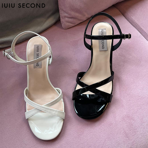 IUIU SECOND 2022夏新款简约交叉带露趾凉鞋水钻酒杯跟凉鞋U22BG24771 商品图2