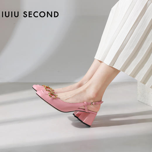 IUIU SECOND 春夏法式方头粗跟马衔扣后空凉鞋高跟鞋U21AH15371 商品图4
