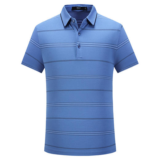 M＆D/名盾桑蚕丝条纹蓝色Polo衫夏季新款男士休闲短袖商务T恤 商品图4