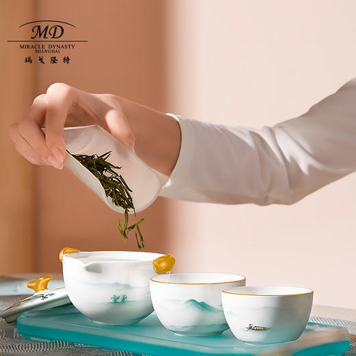 【6F】玛戈隆特 便携旅行茶具套装功夫快客杯 2人一壶二杯家用户外旅游出差套装 礼盒礼品包装 西湖盛宴青云 商品图2