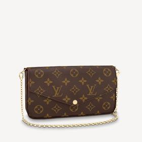 LOUIS VUITTON 路易·威登 经典老花配色帆布牛皮POCHETTE FÉLICIE 链条包 M61276