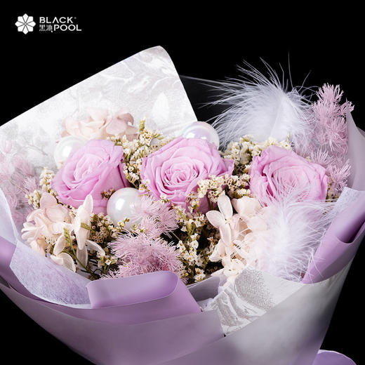 （限南山宝娜）【双子座·永生守护花】浪漫而自由。浅紫色永生花/蓬莱松/绣球/水晶草若干/白色球/羽毛 商品图7