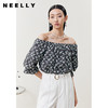 NEELLY纳俪商场同款撞色印花松紧一字肩衬衫女气质微喇袖短款上衣N22051R01119 商品缩略图2