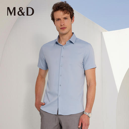 M＆D/名盾天然薄荷凉感方领短袖衬衫商务男士夏半袖纯色半袖衬衣 商品图0