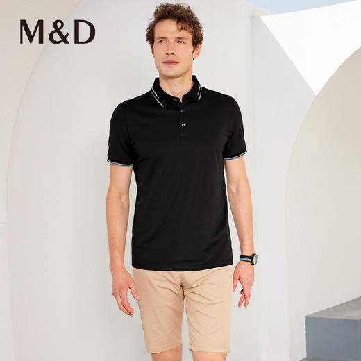 M＆D/名盾桑蚕丝翻领短袖薄款Polo衫商务休闲男士半袖黑色百搭T恤 商品图2