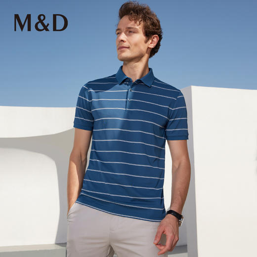 MD名盾桑蚕丝翻领条纹时尚Polo衫夏季新款男士半袖商务休闲T 商品图1