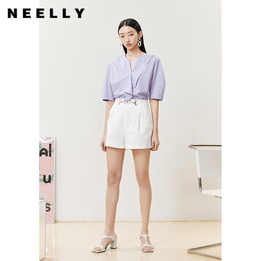 NEELLY纳俪商场同款设计感不规则领口衬衫女宽松套头上衣短款百搭N22051R01117 商品图1