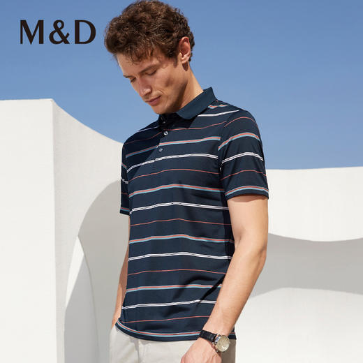 M＆D/名盾桑蚕丝条纹商务男士短袖薄款Polo衫翻领真丝T恤上衣夏季 商品图2
