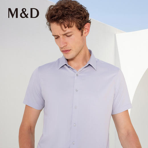 M＆D/名盾防水防污防潮商务休闲衬衫男短袖薄款纯色方领垂感衬衣 商品图3