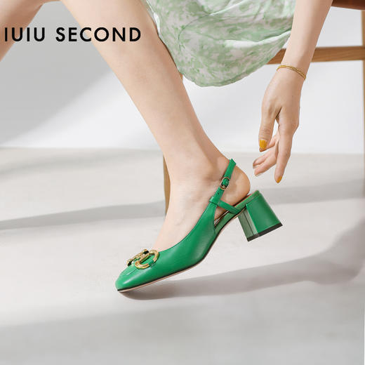 IUIU SECOND 春夏法式方头粗跟马衔扣后空凉鞋高跟鞋U21AH15371 商品图7