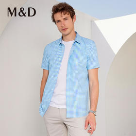 MD名盾夏季男士格纹短袖纯棉衬衫休闲时尚百搭格子半袖衬衣男