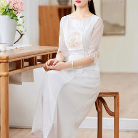 国风复古，圆领拼接日常气质裙刺绣裙改良版旗袍连衣裙OG-9005