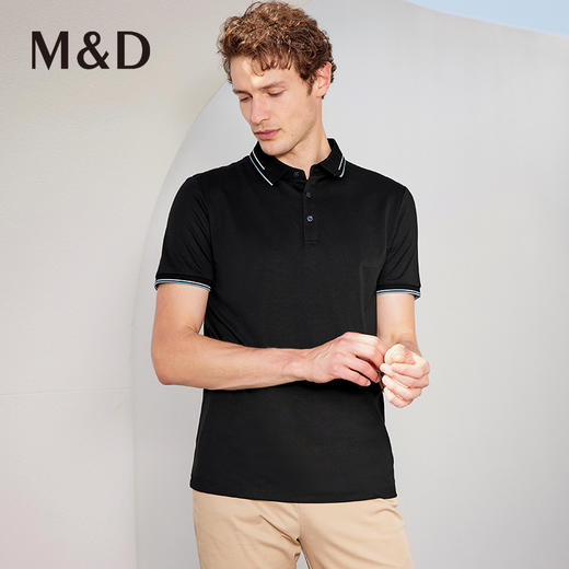 M＆D/名盾桑蚕丝翻领短袖薄款Polo衫商务休闲男士半袖黑色百搭T恤 商品图1