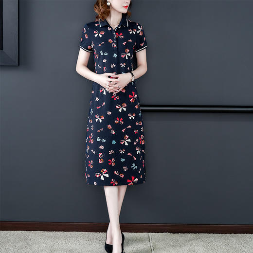 时尚碎花polo领T恤连衣裙，遮肉显瘦减龄连衣裙AHM-atfs8892 商品图2