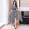 WZNH-WS2513-29夏季女新款修身长裙短袖不规则气质名媛黑色字母印花连衣裙女 商品缩略图2