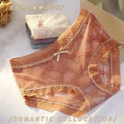 黛唯梵4条盒装性感蕾丝少女内裤中腰超薄石墨烯棉裆蝴蝶结三角裤 商品图4