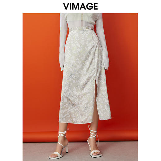 VIMAGE/纬漫纪纪夏季新款时尚印花包臀开叉中长款半身裙女裙V1706316 商品图3