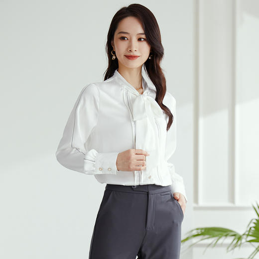 【高定款】罗蒙女士衬衫精致明线撞色洋气休闲商务百搭长袖衬衣女 商品图2