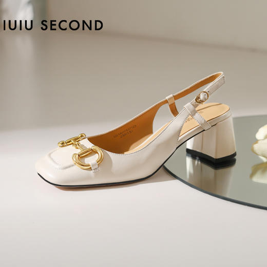 IUIU SECOND 春夏法式方头粗跟马衔扣后空凉鞋高跟鞋U21AH15371 商品图2
