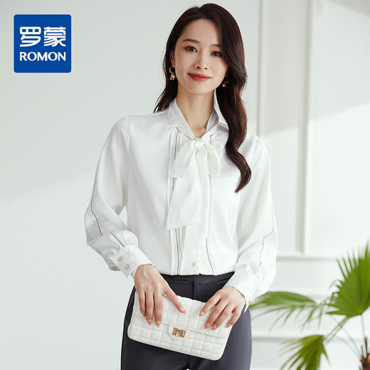 【高定款】罗蒙女士衬衫精致明线撞色洋气休闲商务百搭长袖衬衣女 商品图0