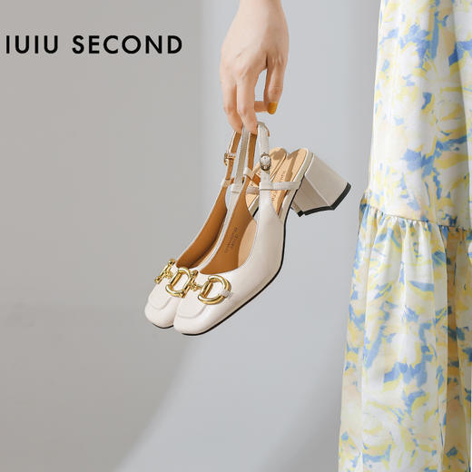 IUIU SECOND 春夏法式方头粗跟马衔扣后空凉鞋高跟鞋U21AH15371 商品图9
