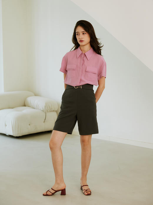 HeyDress天丝短袖衬衫女夏季薄款小翻领垂感衬衣宽松显瘦设计上衣 商品图0