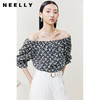 NEELLY纳俪商场同款撞色印花松紧一字肩衬衫女气质微喇袖短款上衣N22051R01119 商品缩略图3