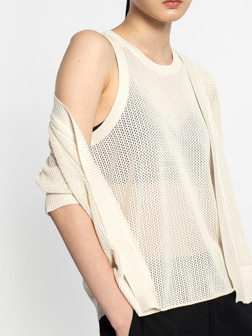 女士新款12针双股网眼丝羊绒7分袖圆领开衫 商品图3