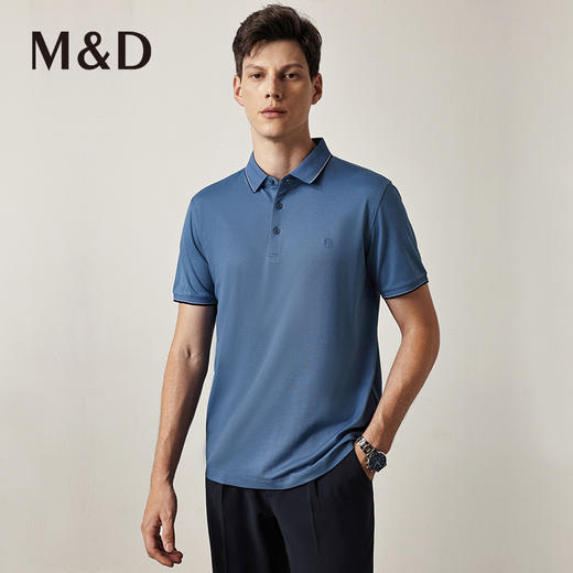 M＆D/名盾男装春夏新款商务风撞色刺绣标翻领短袖POLO衫男士 商品图2
