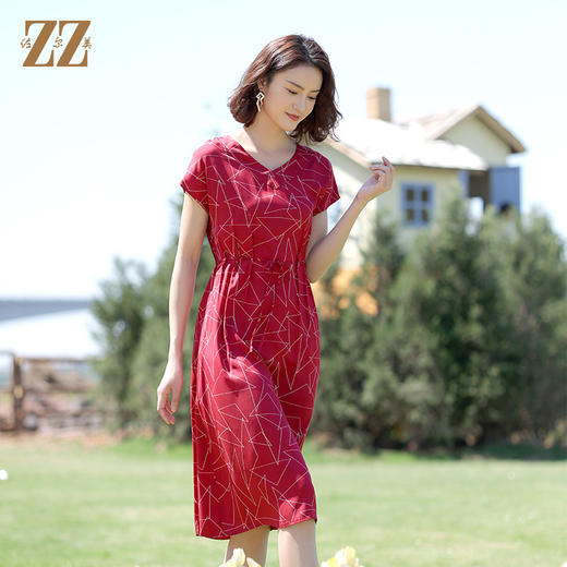 佐尔美2022夏季新款 桑蚕丝真丝弹力斜纹绸连衣裙女E12LS57 商品图2