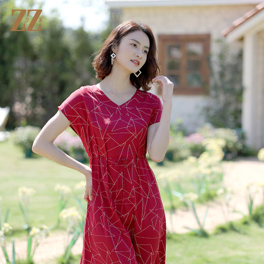 佐尔美2022夏季新款 桑蚕丝真丝弹力斜纹绸连衣裙女E12LS57 商品图1