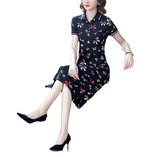 时尚碎花polo领T恤连衣裙，遮肉显瘦减龄连衣裙AHM-atfs8892 商品图4