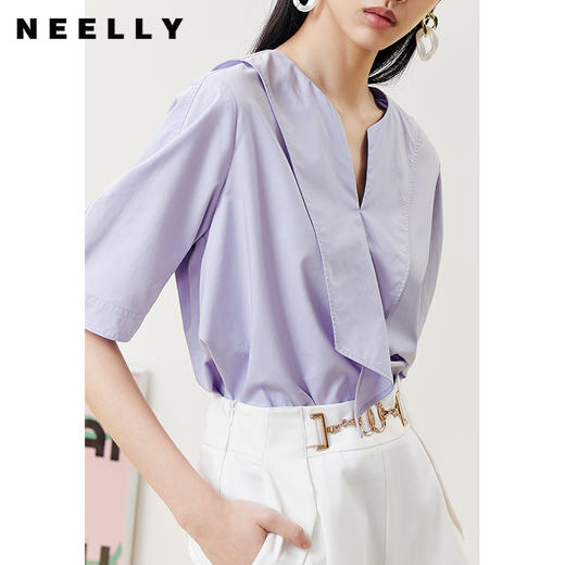 NEELLY纳俪商场同款设计感不规则领口衬衫女宽松套头上衣短款百搭N22051R01117 商品图3
