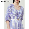 NEELLY纳俪商场同款复古方领格子连衣裙女单排扣系带A字裙中长款N22051Y01135 商品缩略图3