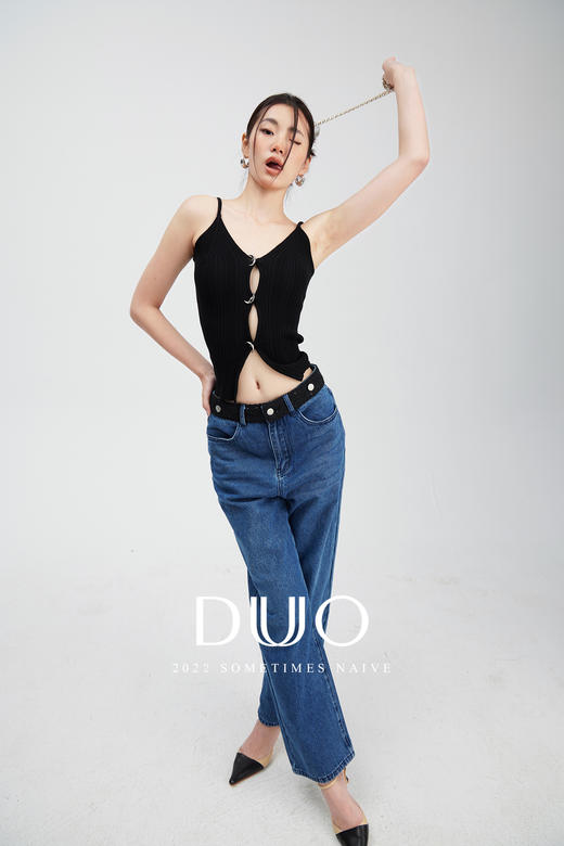 沉静如海别致月亮修身性感针织背心和开衫 商品图3