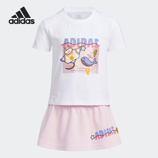 小阿迪2022夏新款女童运动时尚短袖两件套装HT5828 商品图0
