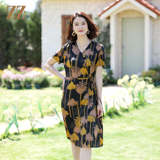 佐尔美夏季新款 桑蚕丝真丝提花缎连衣裙女E12LS75 商品图0