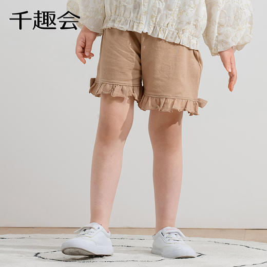 【短裤】千趣会童装夏季女童宝宝纯色蝴蝶结装饰轻薄柔软木耳花边短裤 商品图2