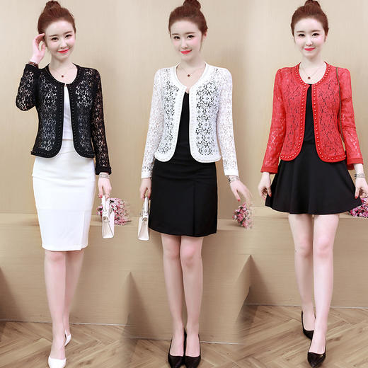 蕾丝开衫短款防晒衣，大码女装蕾丝重工钉珠空调服KQL-3532 商品图0